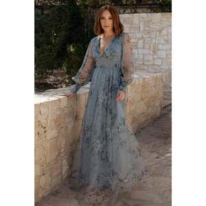 Baltic Born Layla Tulle Maxi Dress | Dusty Blue Floral Size LL